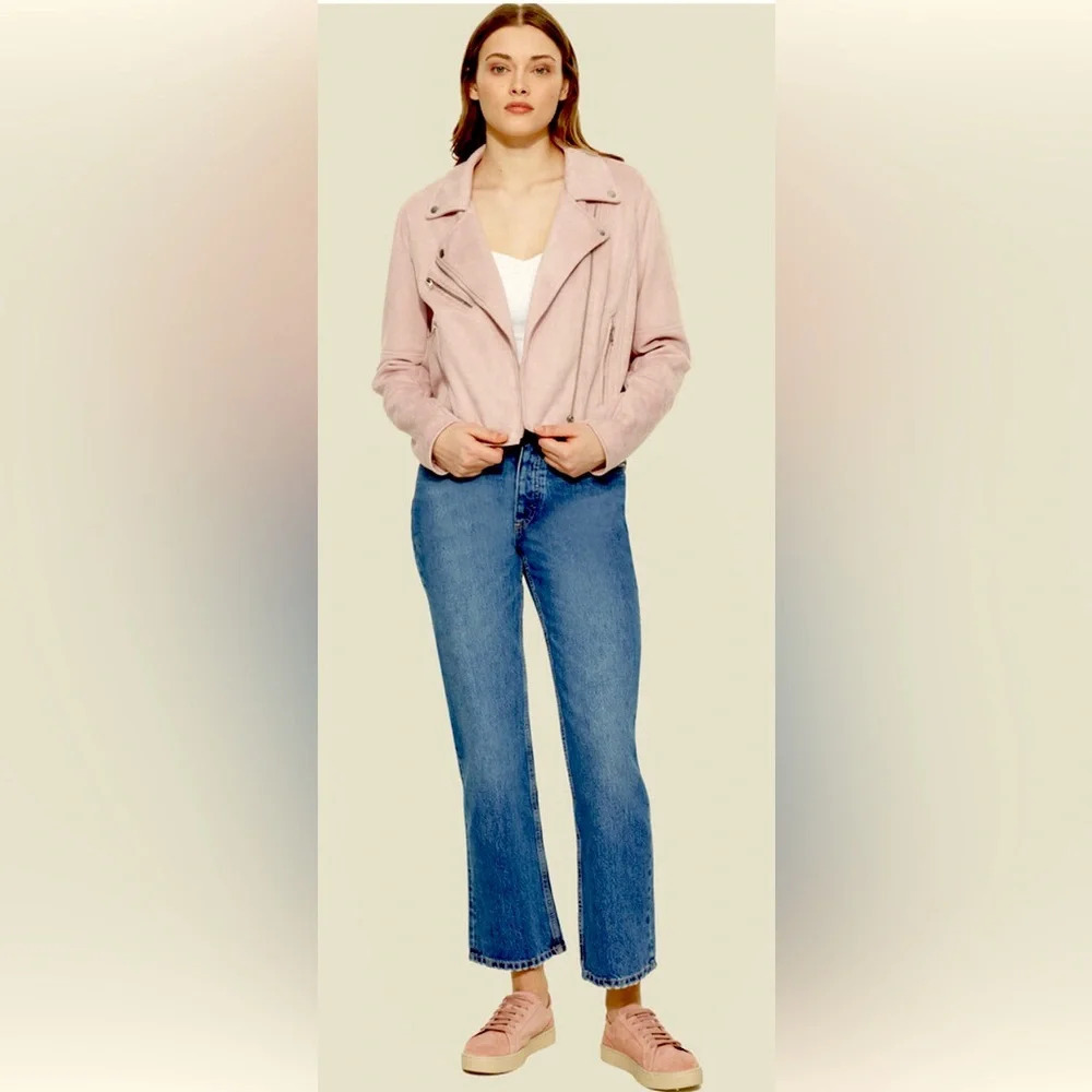 Warehouse One moto jacket women 3X blush pink peach faux suede  zip up